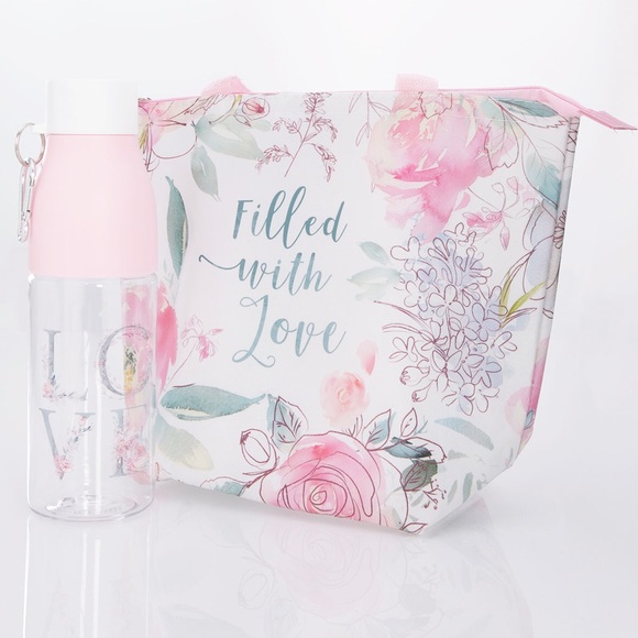 Set of Lunch Tote Water Bottle Filled w Love Pink - Picture 15 of 15